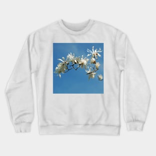 Be Free - White Blossoms Floral Array - White Botanicals against a Blue Sky Crewneck Sweatshirt